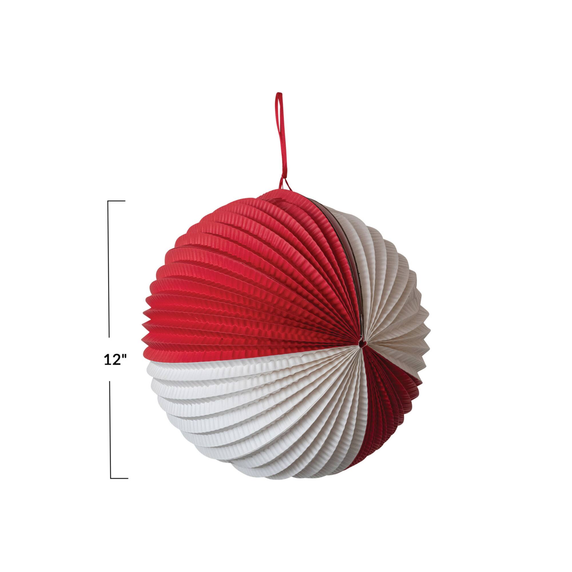 Hello Honey® 12" Red & White Crinkle Paper Folding Ball Ornament